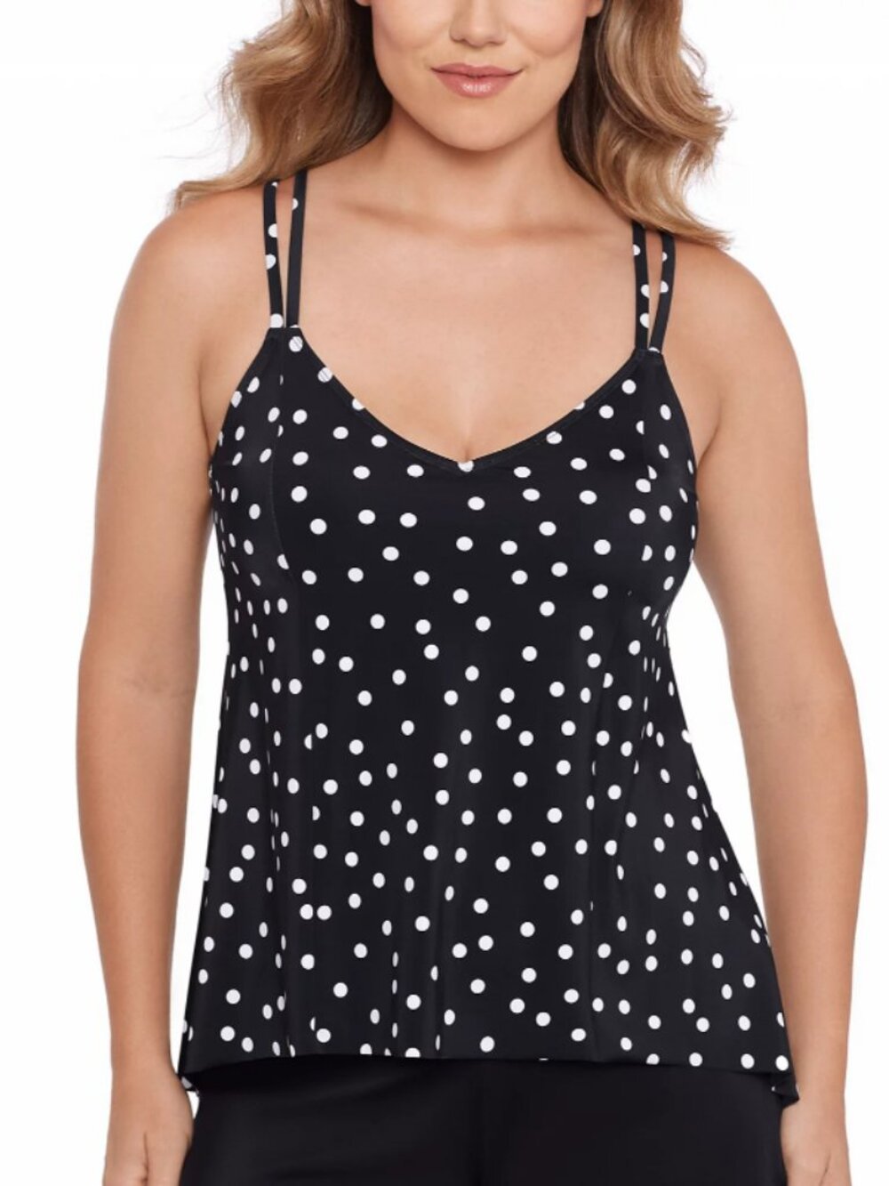 Swim Solutions Women's Size 8 Black White Polka-Dot High-Low Tankini Top NWT